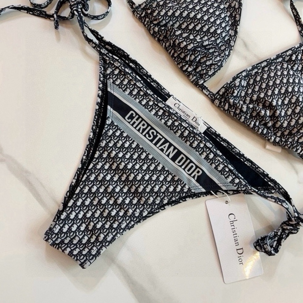 Dior Black & White Monogram String Bikini